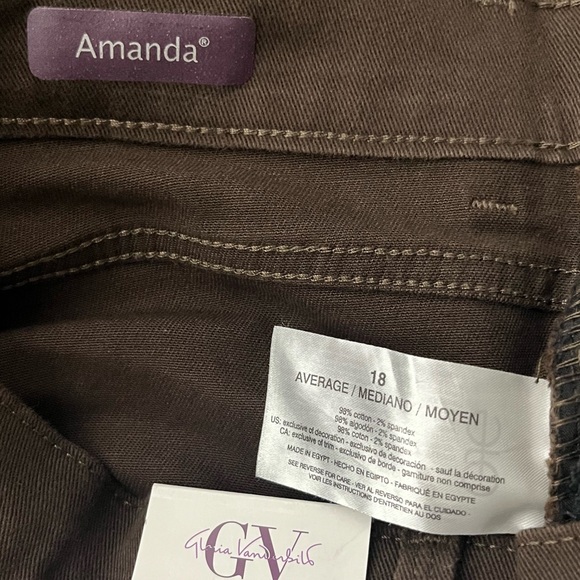 Gloria Vanderbilt Amanda Classic Rise Brown 5 Pocket Stretch Jeans NWT BB - Picture 5 of 5